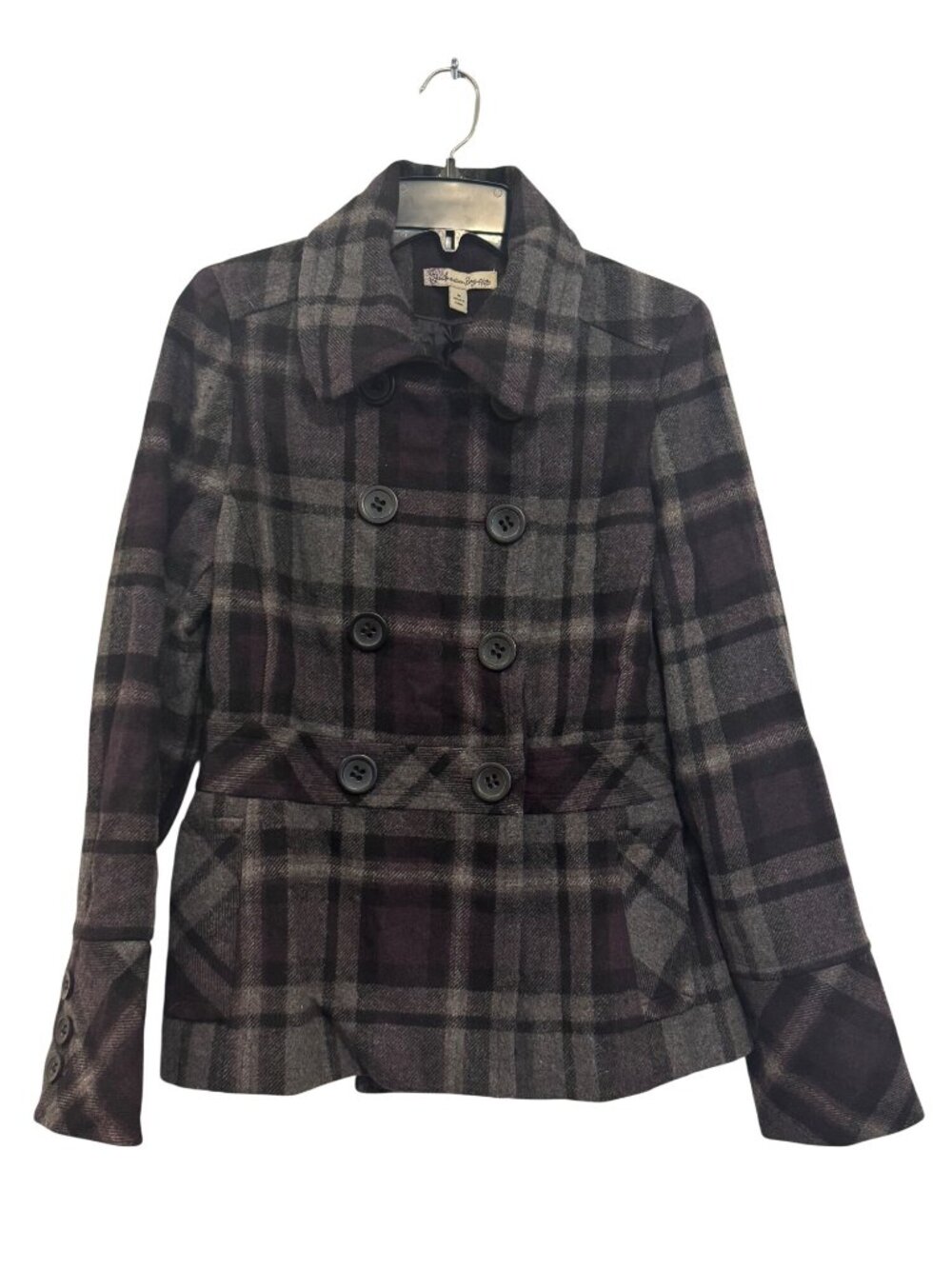 American Rag Cie Plaid Wool Blend Peacoat Purple Gray Double-Breasted M